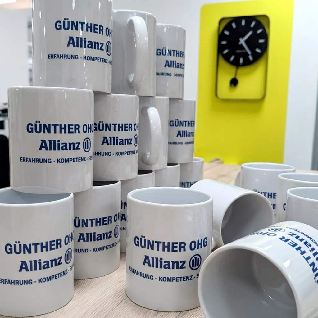 Bedruckte Tassen für Allianz Günther in Schweinfurt