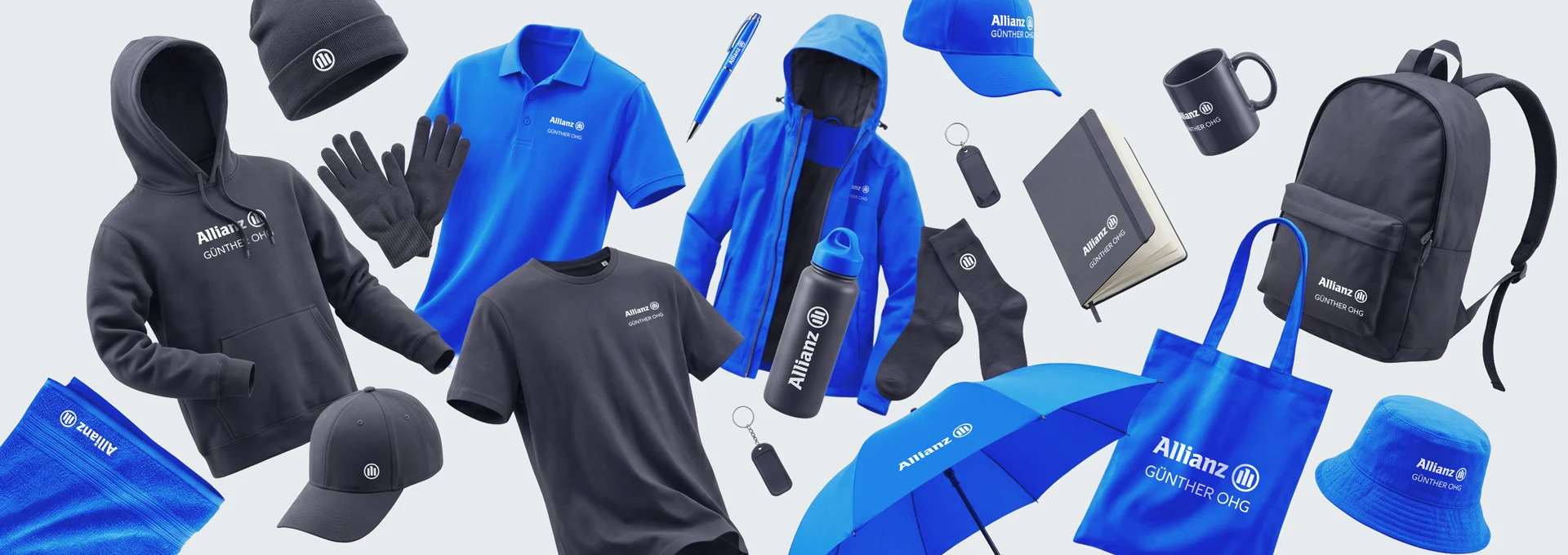 Verschiedene Merchandise Artikel für Allianz Günther in Schweinfurt, umgesetzt von Lamasuli