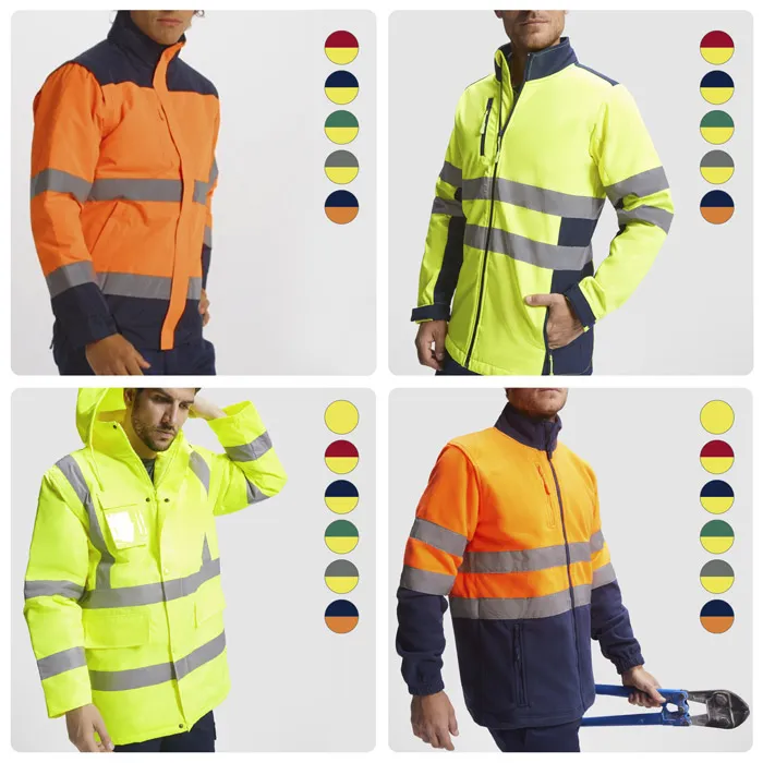 zu sehen sind die Farbvariationen der Jacken, die als Arbeitsjacken bedrucken lassen werden können