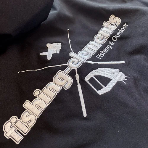 Merchandise personalisieren für Fishing Elements in Schweinfurt mit Lamasuli 5 Die Stickerei auf schwarze Jacke für Fishing Elements von Lamasuli