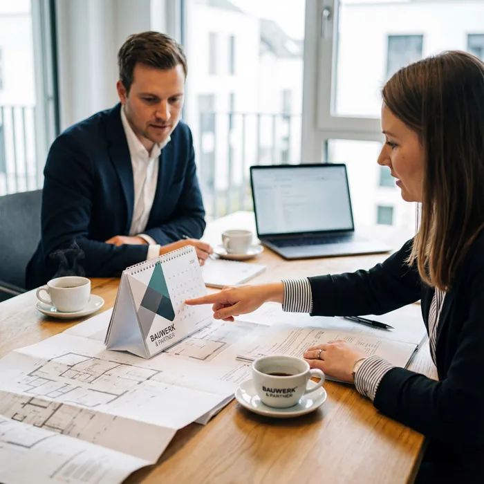 Kalender mit Logo im Büroalltag - Tischkalender zur Terminplanung bei Lamasuli Schweinfurt.