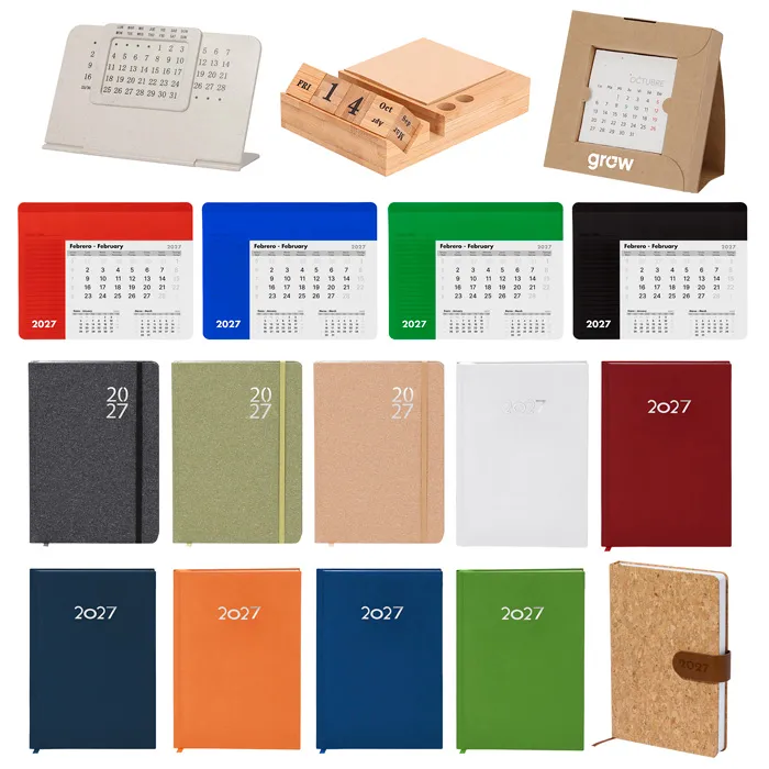 Farb- und Materialvarianten für Kalender - Kalender bedrucken bei Lamasuli Schweinfurt mit Bambus, Kork und Karton.