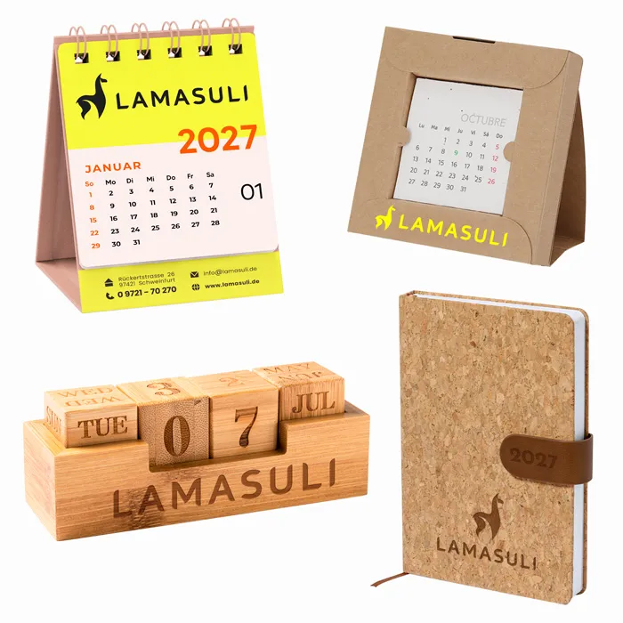 Platzierung des Logos auf Kalendern - Kalender bedrucken für Unternehmen in Würzburg mit Logo auf Tischkalendern, Bambuskalender und Notizbuch