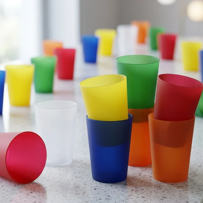 Mehrere Mehrwegbecher in unterschiedlichen Farben.