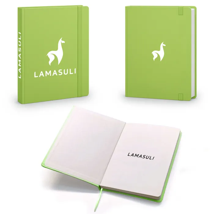 Das Bild zeigt Beispielhaft, an welchen Positionen die Veredelung angebracht werden kann, wenn du bei uns ein Notizbuch bedrucken lassen möchtest.