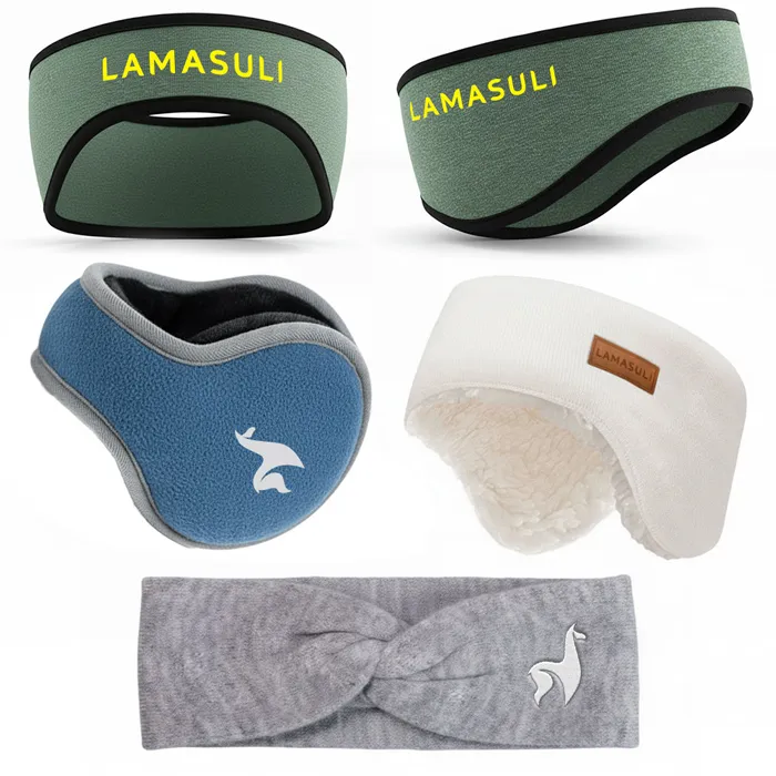 Beispiel für die Platzierung des Logos auf Ohrenwärmern und Stirnbändern: vorne, seitlich oder als Patch an der Seite.