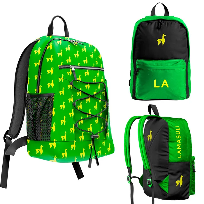 du siehst einen grünen Rucksack mit unterschiedlichen Arten der Position der Veredelung