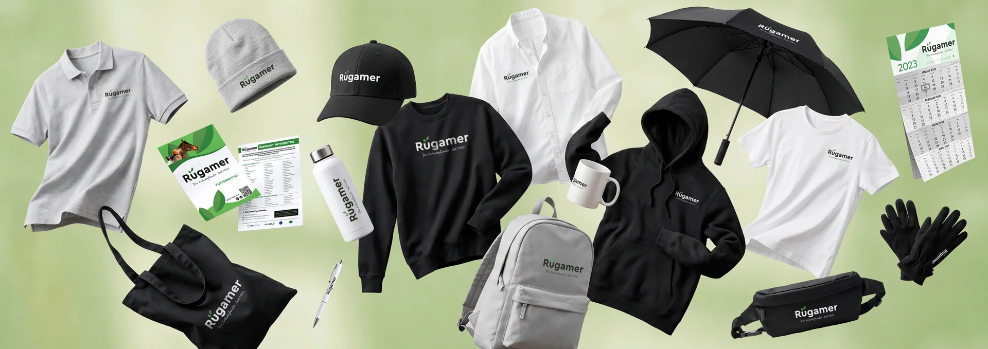 Verschiedene personalisierte Textilien und Werbemittel für Georg Rügamer GmbH, umgesetzt von Lamasuli